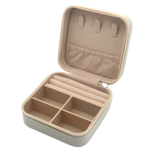 Wit met gouden sieradendoosje met opbergvakjes voor ringen, kettingen, armbanden en oorbellen.