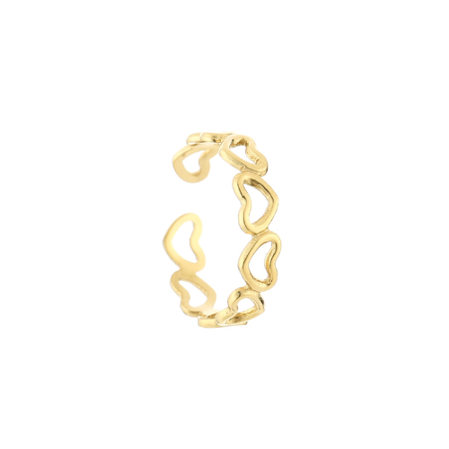 Minimalistische gouden hartjesring met open structuur – perfect te combineren met andere ringen voor een trendy stacking stijl.