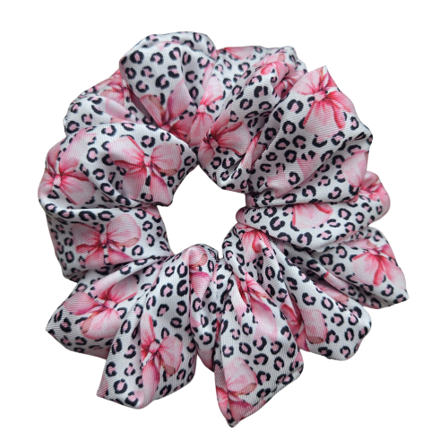 NEW - Pink Leo Bow Satin Scrunchie