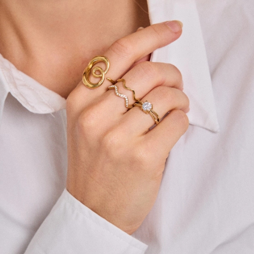 Dubbele ring ingelegd met zirkonia steentjes - luxe damesring