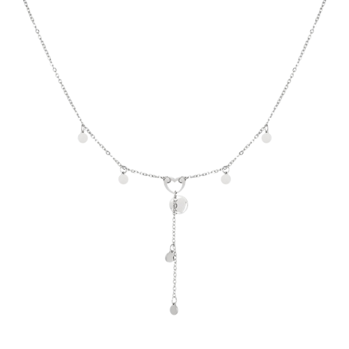 Zilverkleurige y-vormige ketting met coins en een hartje - subtiele dames y-ketting