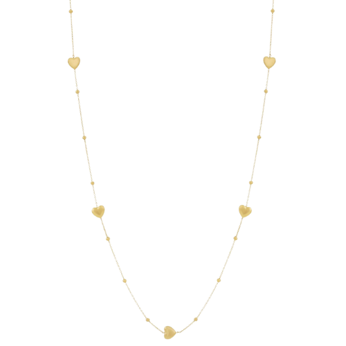 Love Chain lange goudkleurige ketting met subtiele hartvormige hangers voor een elegante en romantische uitstraling
